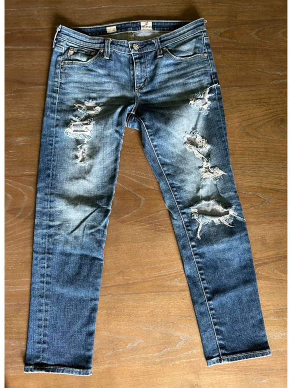 AG Adriano Goldschmied Stilt Crop Distressed Boyfriend Jeans Size 28 USA